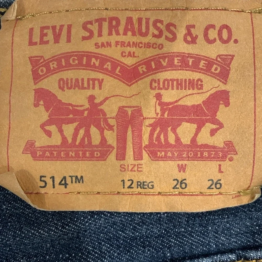 Levis 514 Straight Leg Boys Jeans Dark Wash Denim Size 12 Regular 26x26 Blue‎